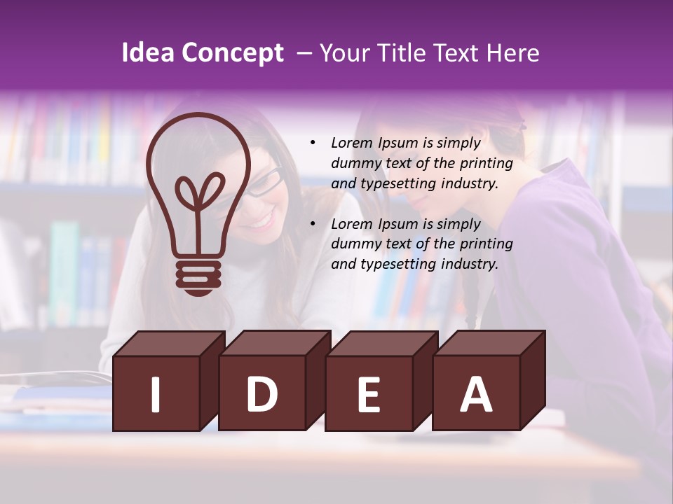 Two Girls Are Writing In A Book In A Library PowerPoint Template
