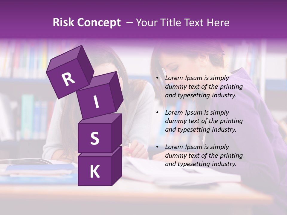 Two Girls Are Writing In A Book In A Library PowerPoint Template