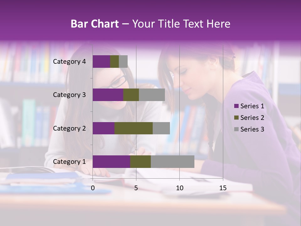 Two Girls Are Writing In A Book In A Library PowerPoint Template