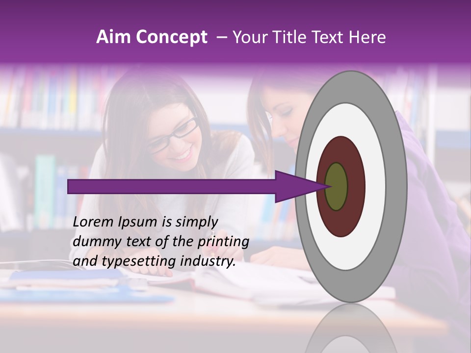 Two Girls Are Writing In A Book In A Library PowerPoint Template