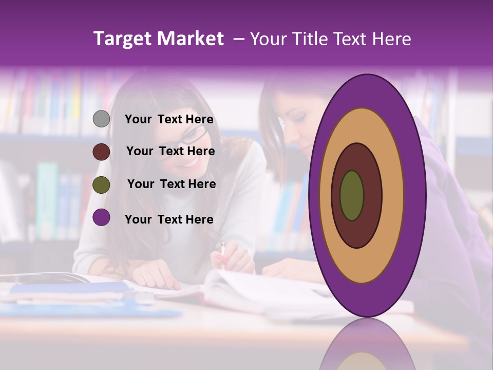Two Girls Are Writing In A Book In A Library PowerPoint Template