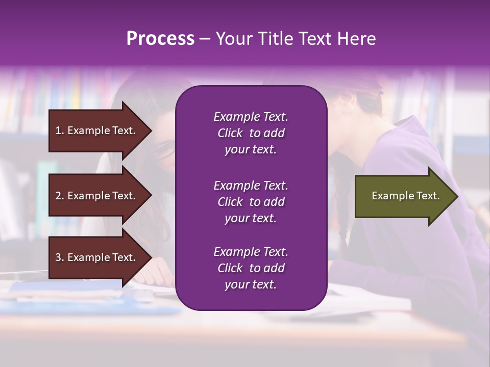 Two Girls Are Writing In A Book In A Library PowerPoint Template