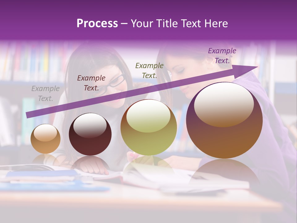 Two Girls Are Writing In A Book In A Library PowerPoint Template