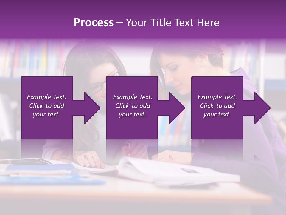 Two Girls Are Writing In A Book In A Library PowerPoint Template