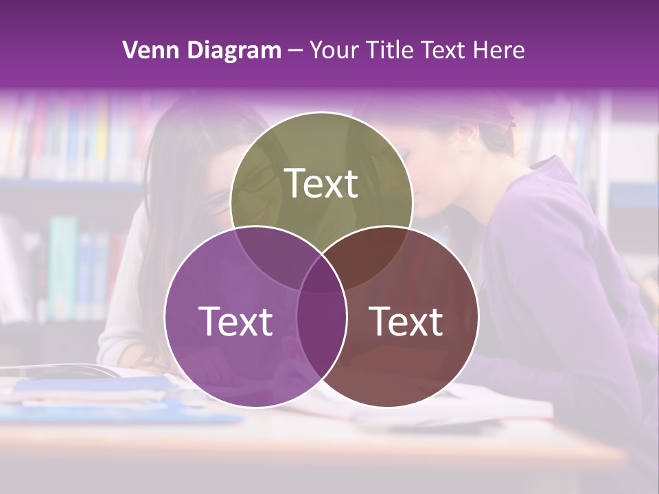 Two Girls Are Writing In A Book In A Library PowerPoint Template