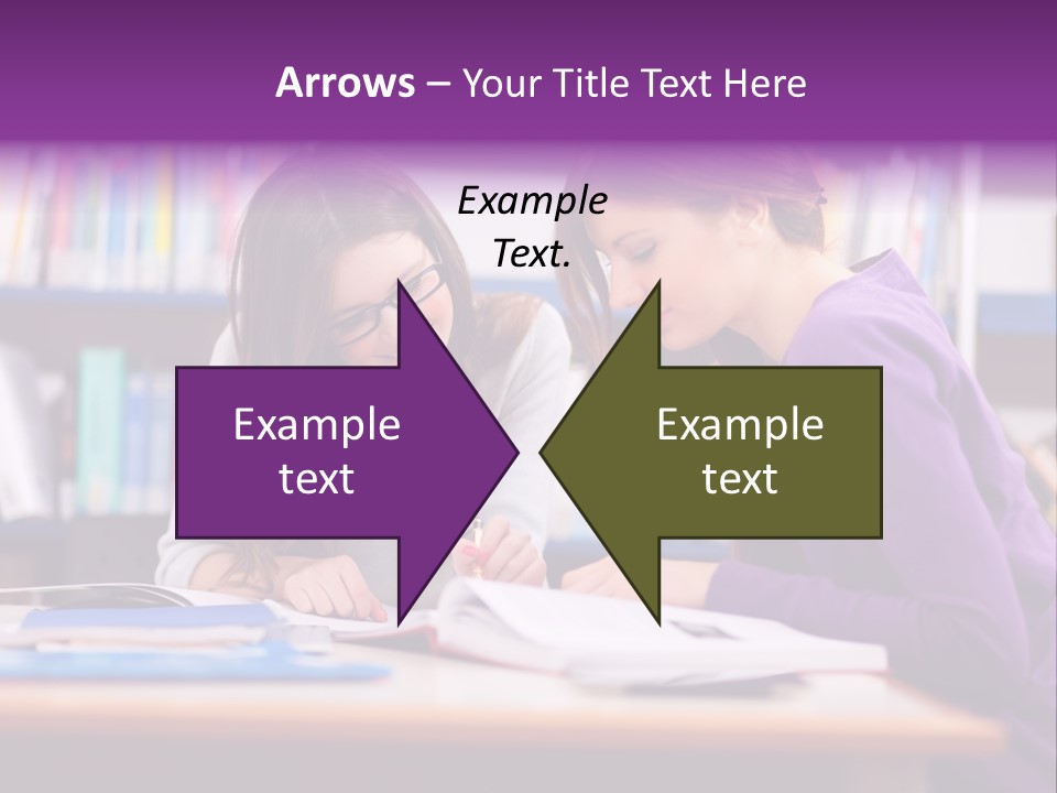 Two Girls Are Writing In A Book In A Library PowerPoint Template