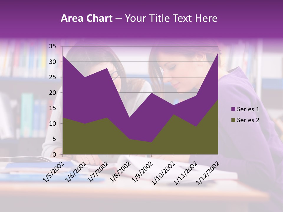 Two Girls Are Writing In A Book In A Library PowerPoint Template