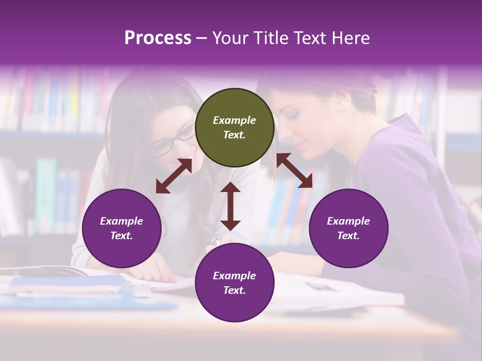 Two Girls Are Writing In A Book In A Library PowerPoint Template