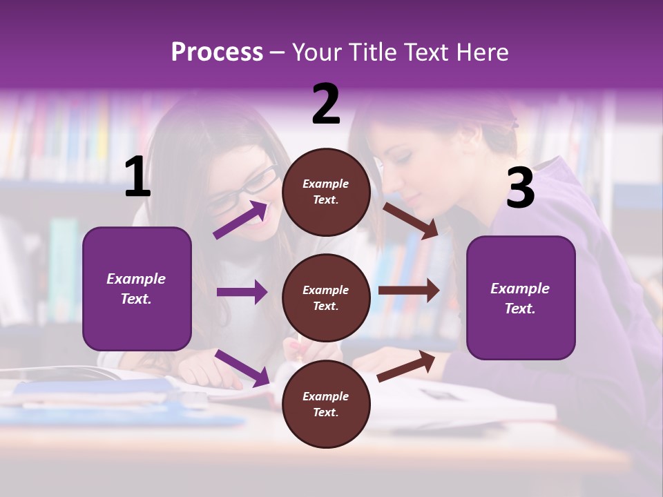 Two Girls Are Writing In A Book In A Library PowerPoint Template