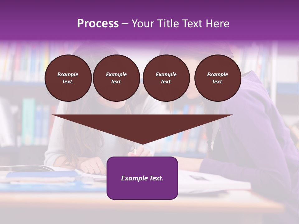 Two Girls Are Writing In A Book In A Library PowerPoint Template