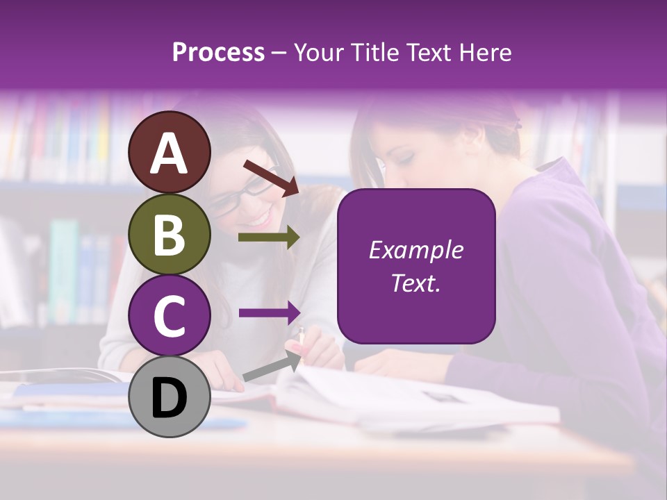 Two Girls Are Writing In A Book In A Library PowerPoint Template