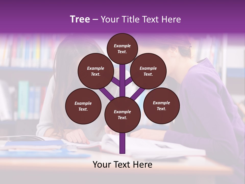 Two Girls Are Writing In A Book In A Library PowerPoint Template