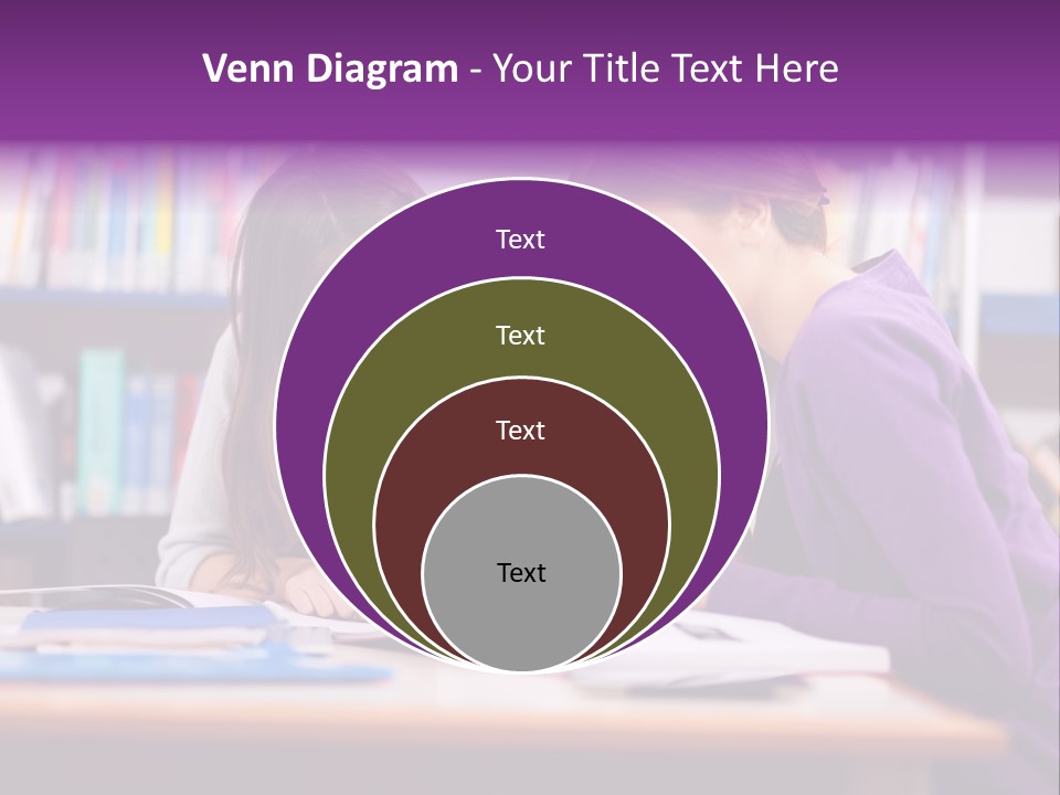 Two Girls Are Writing In A Book In A Library PowerPoint Template