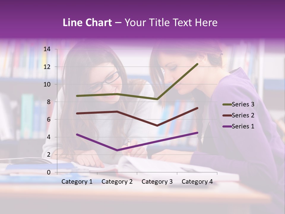 Two Girls Are Writing In A Book In A Library PowerPoint Template