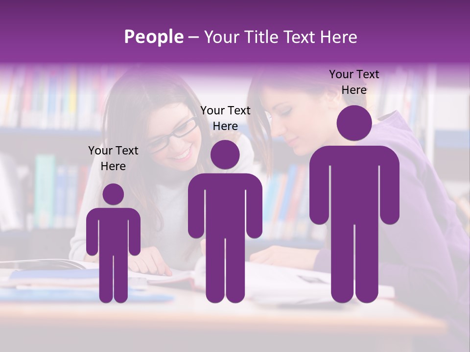 Two Girls Are Writing In A Book In A Library PowerPoint Template