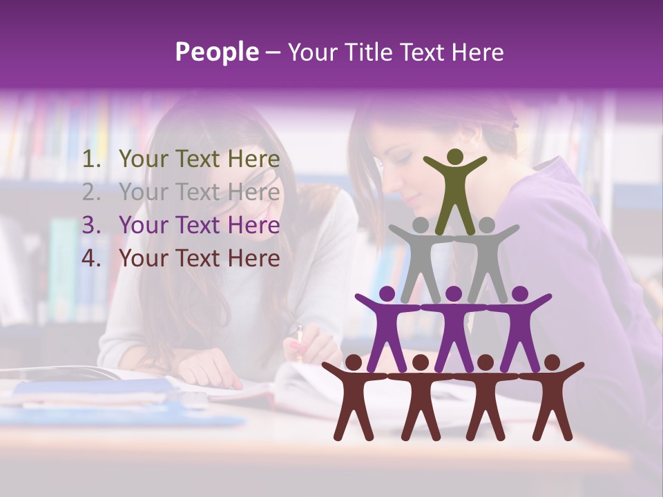 Two Girls Are Writing In A Book In A Library PowerPoint Template