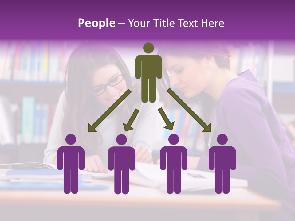 Two Girls Are Writing In A Book In A Library PowerPoint Template
