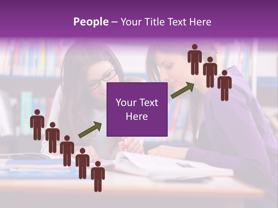 Two Girls Are Writing In A Book In A Library PowerPoint Template