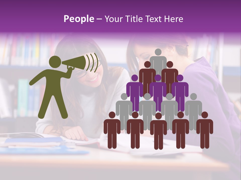 Two Girls Are Writing In A Book In A Library PowerPoint Template