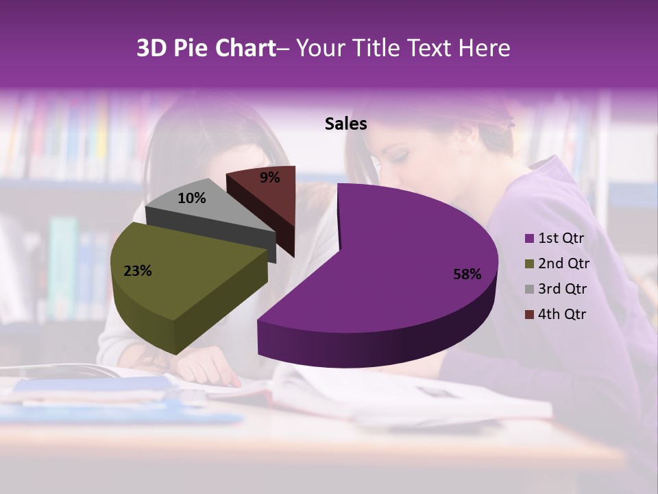 Two Girls Are Writing In A Book In A Library PowerPoint Template