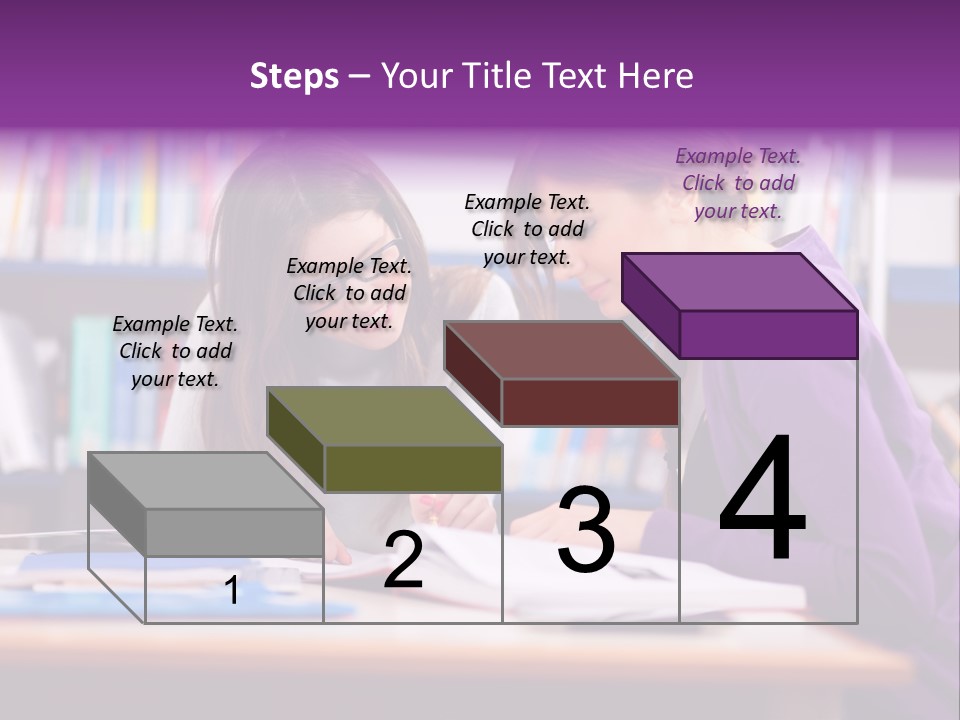 Two Girls Are Writing In A Book In A Library PowerPoint Template