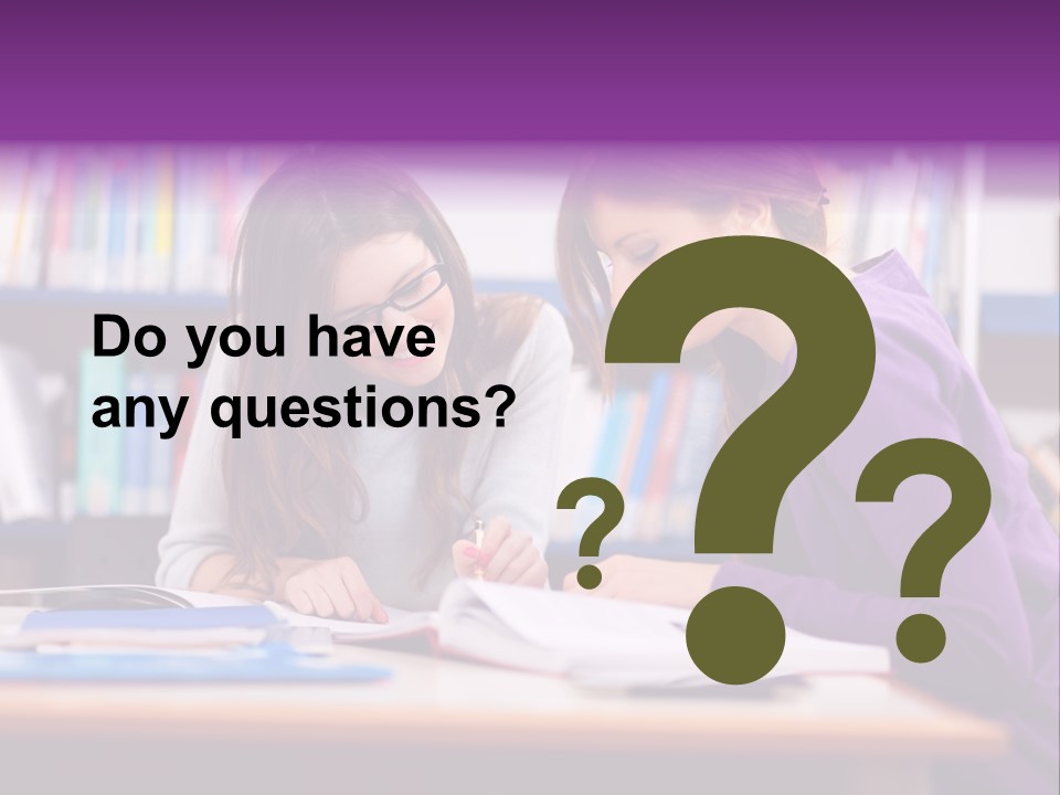 Two Girls Are Writing In A Book In A Library PowerPoint Template