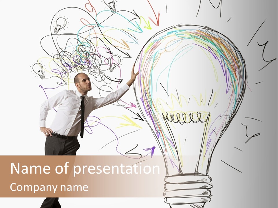 A Man Drawing A Light Bulb On A Wall PowerPoint Template