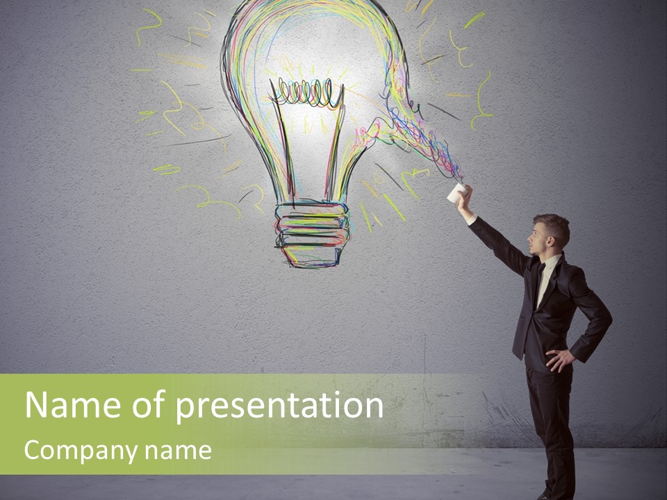 A Man Drawing A Light Bulb On A Wall PowerPoint Template