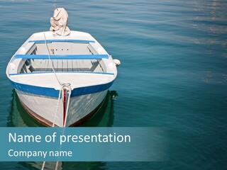 A White And Blue Boat In A Body Of Water PowerPoint Template