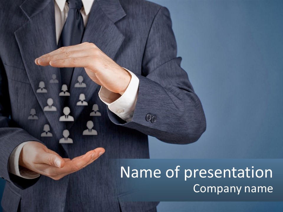 A Man In A Business Suit Holding Out His Hands PowerPoint Template