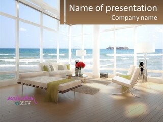 A Living Room Filled With Furniture And A Large Window PowerPoint Template