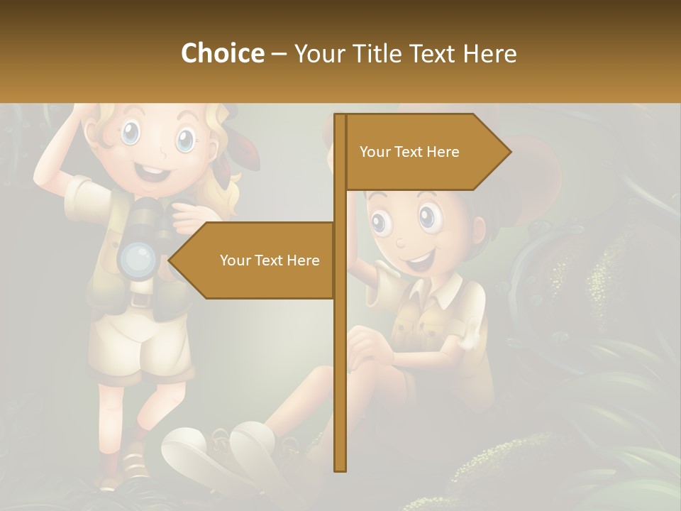 A Boy And A Girl Looking Through Binoculars In The Jungle PowerPoint Template
