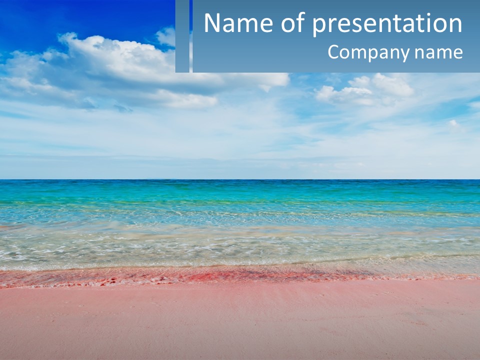 A Sandy Beach With A Blue Sky And Ocean In The Background PowerPoint Template