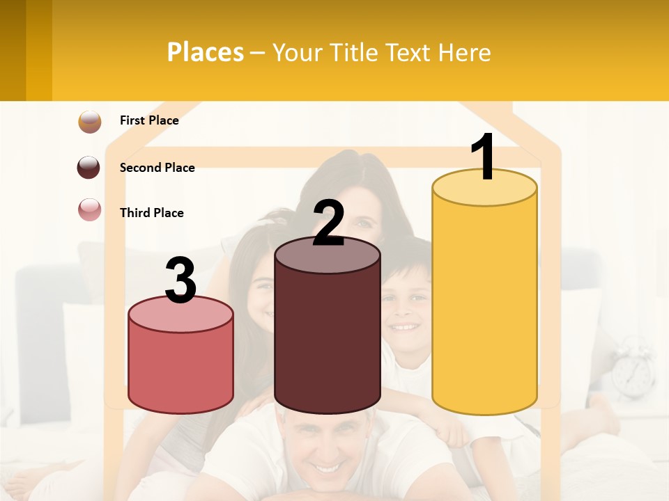 A Family Sitting On A Bed With A Yellow Frame PowerPoint Template
