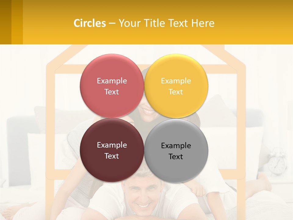 A Family Sitting On A Bed With A Yellow Frame PowerPoint Template