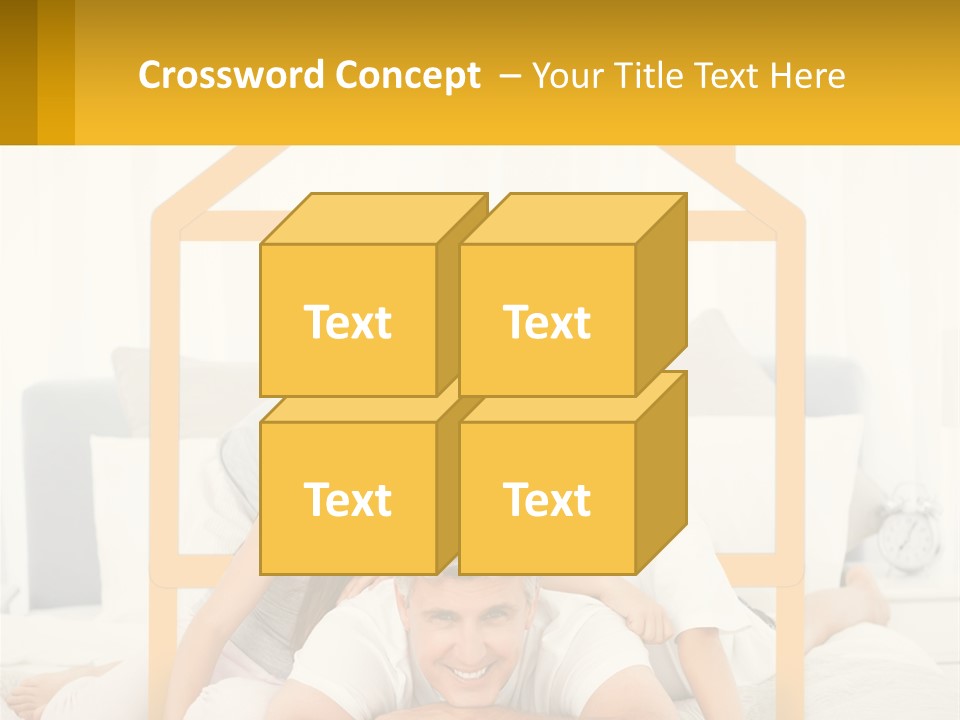 A Family Sitting On A Bed With A Yellow Frame PowerPoint Template