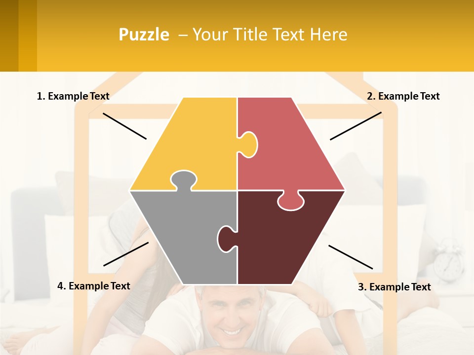 A Family Sitting On A Bed With A Yellow Frame PowerPoint Template