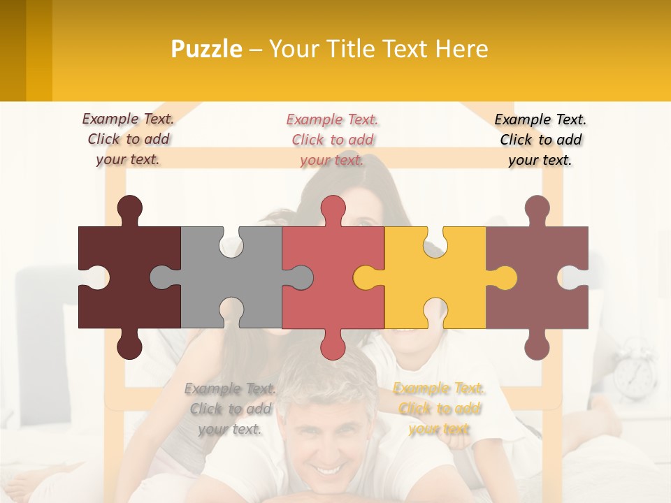 A Family Sitting On A Bed With A Yellow Frame PowerPoint Template