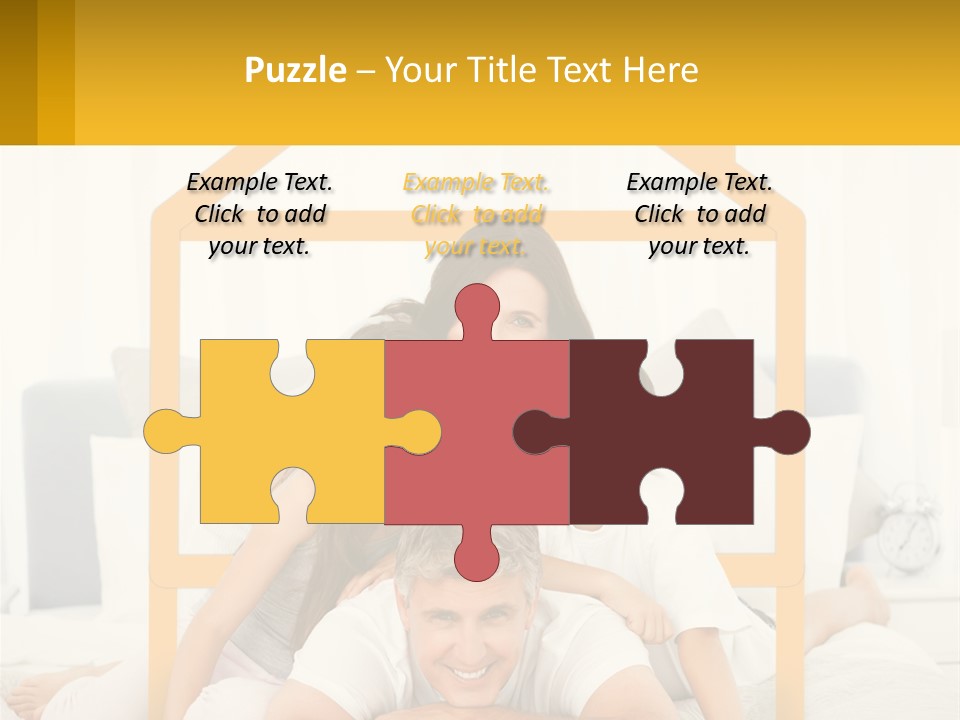 A Family Sitting On A Bed With A Yellow Frame PowerPoint Template