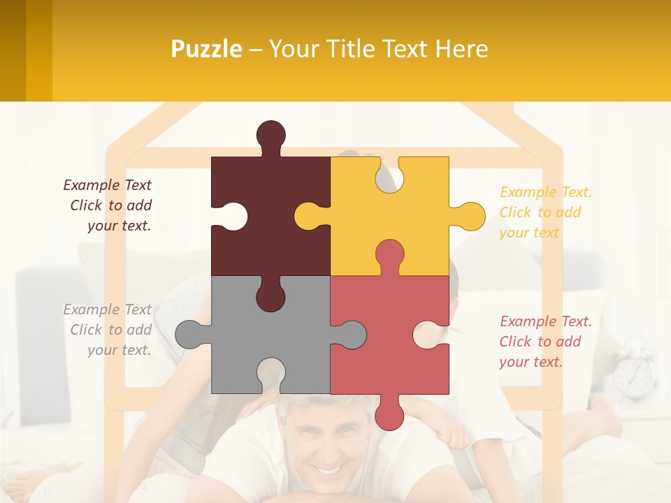 A Family Sitting On A Bed With A Yellow Frame PowerPoint Template