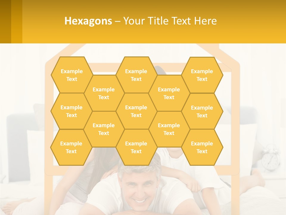 A Family Sitting On A Bed With A Yellow Frame PowerPoint Template