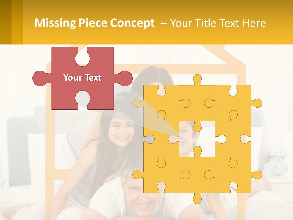 A Family Sitting On A Bed With A Yellow Frame PowerPoint Template