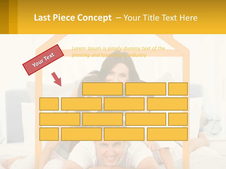 A Family Sitting On A Bed With A Yellow Frame PowerPoint Template