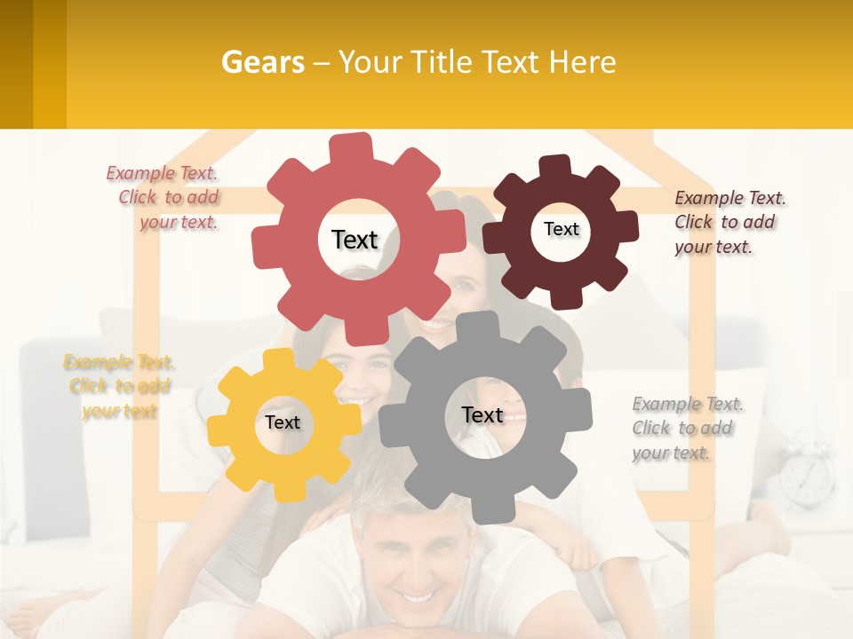 A Family Sitting On A Bed With A Yellow Frame PowerPoint Template