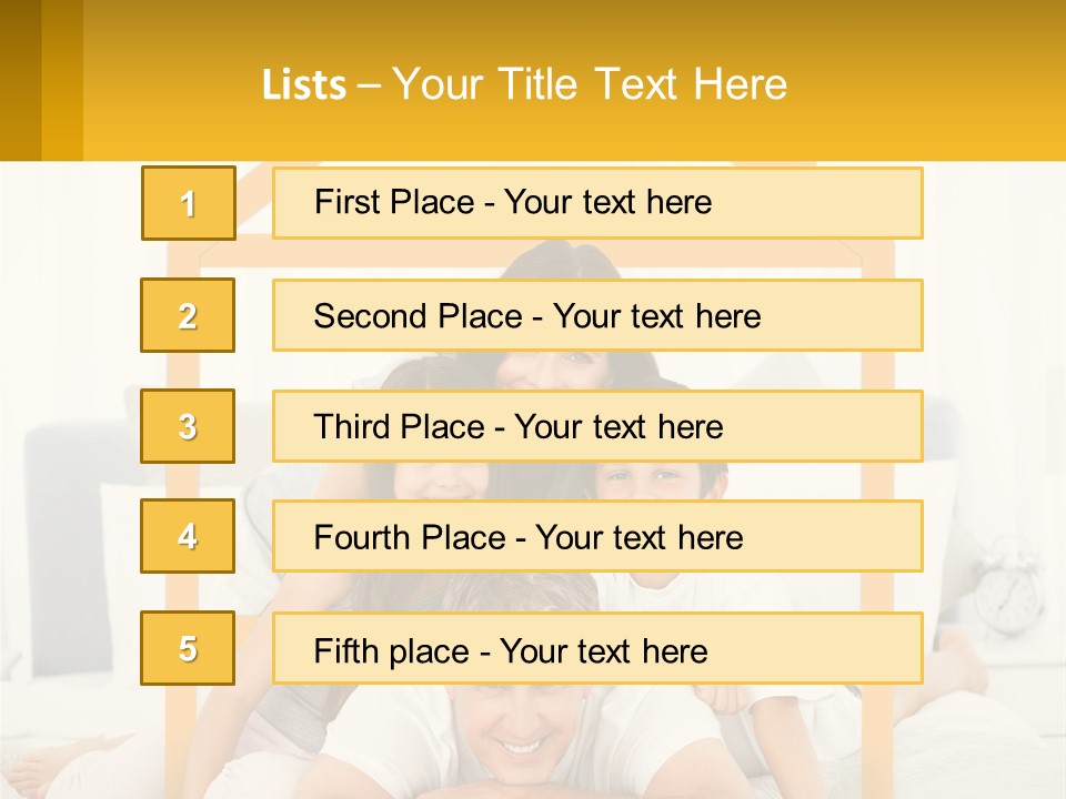 A Family Sitting On A Bed With A Yellow Frame PowerPoint Template
