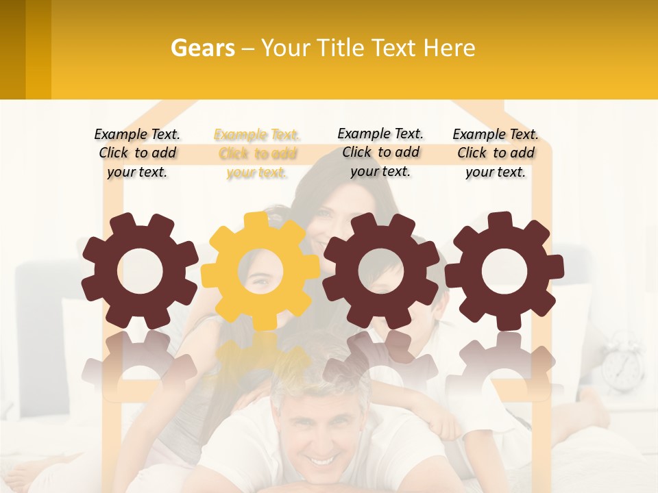 A Family Sitting On A Bed With A Yellow Frame PowerPoint Template