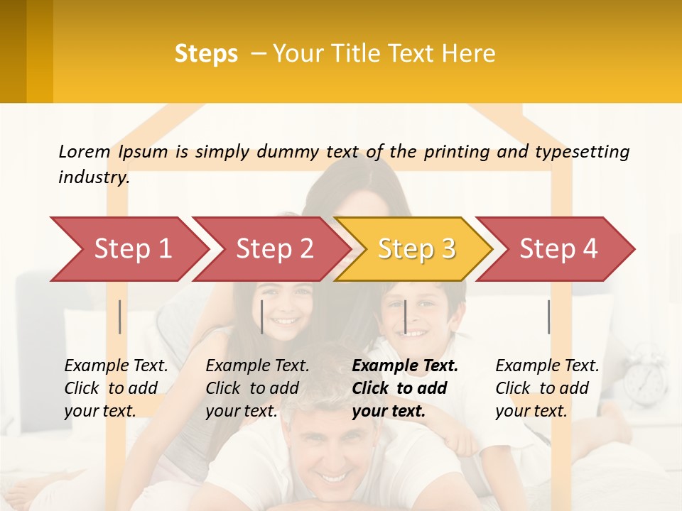 A Family Sitting On A Bed With A Yellow Frame PowerPoint Template