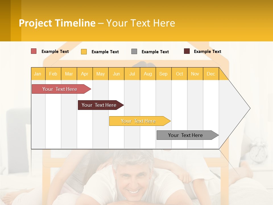 A Family Sitting On A Bed With A Yellow Frame PowerPoint Template