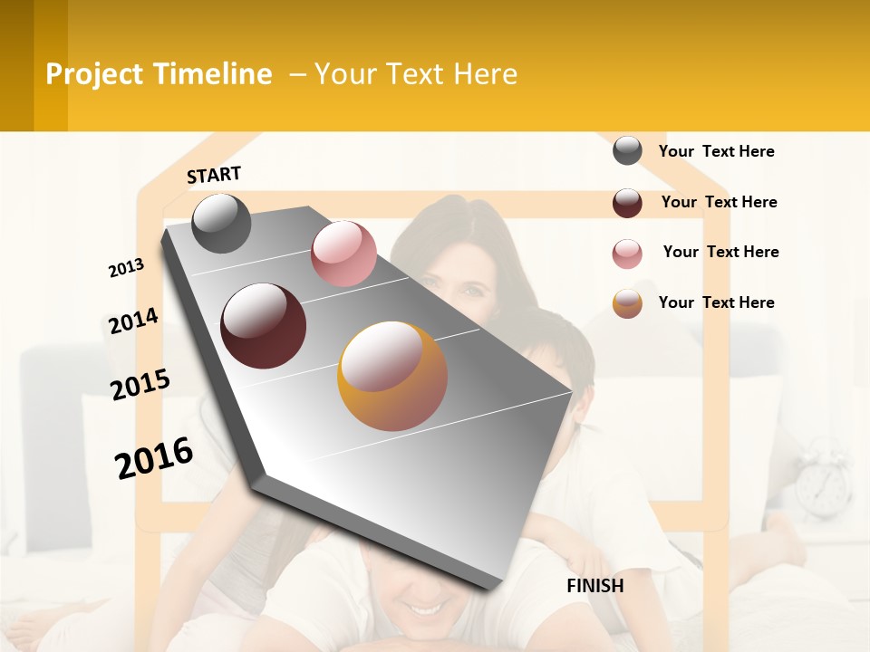 A Family Sitting On A Bed With A Yellow Frame PowerPoint Template