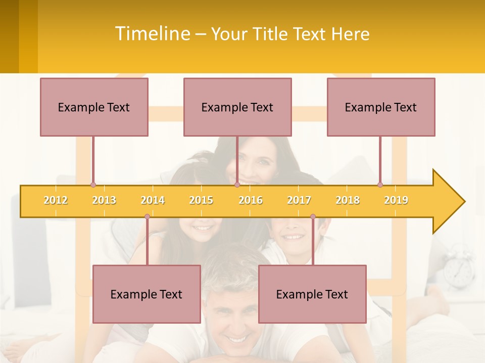 A Family Sitting On A Bed With A Yellow Frame PowerPoint Template